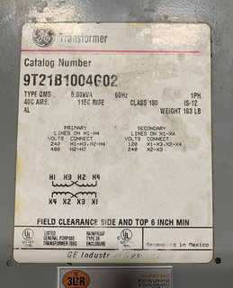 G.E- 9T21B1004G02 (PRI.240/480V,SEC.120/240V,5KVA) Product Image